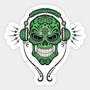 Green DJ Sugar Skull Sticker